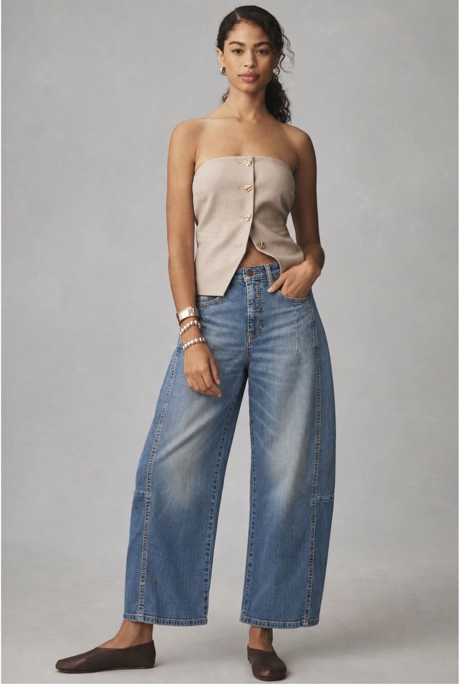 Anthropologie Pilcro High -Rise Cropped Barrel Jeans Medium Blue Wash Size 31